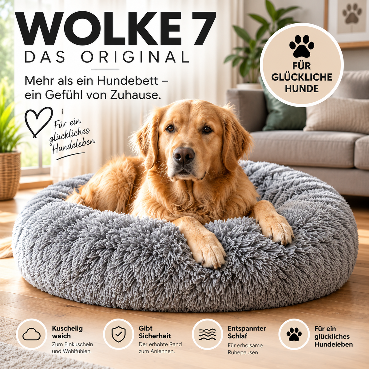 Orthopädisches Hundebett "Wolke 7" - kuschelig weich, leicht waschbar, haustierfreundlich