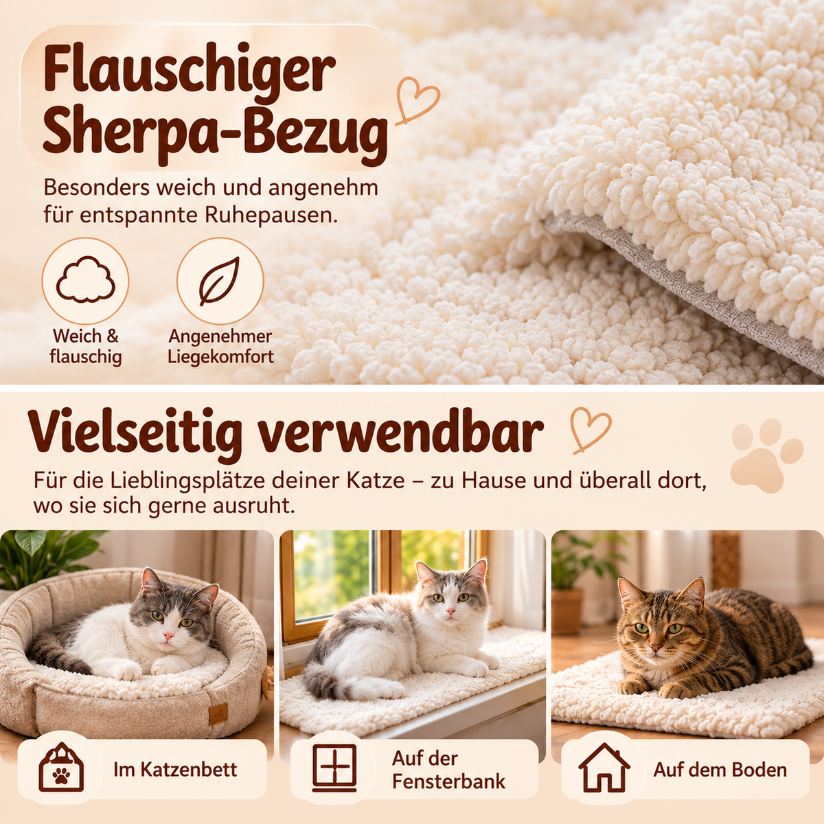 Selbstheizende Wärmematte / Wärmebett für Katzen - ohne Strom, kuschelig weich, waschbar