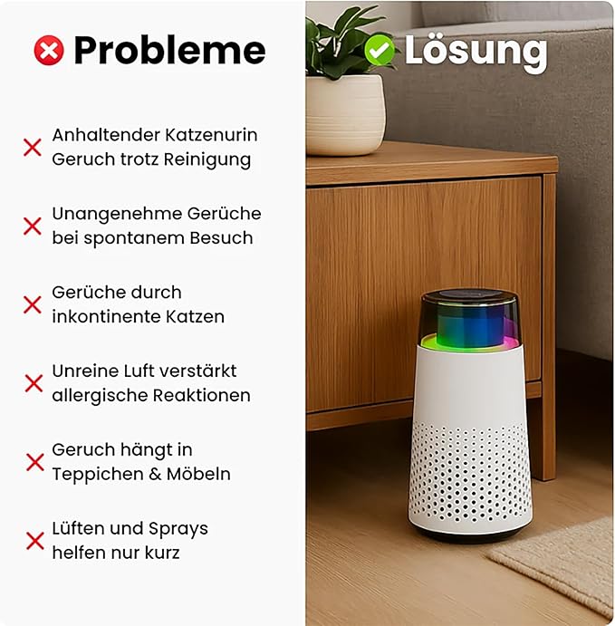FurFresh by PurrAir Luftreiniger gegen Katzengeruch – Tiergeruchs-Entferner für Katzen & Haustiere - leise & kompakt fürs Schlafzimmer_weiß 2