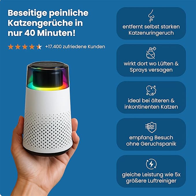 FurFresh by PurrAir Luftreiniger gegen Katzengeruch – Tiergeruchs-Entferner für Katzen & Haustiere - leise & kompakt fürs Schlafzimmer_weiß 4