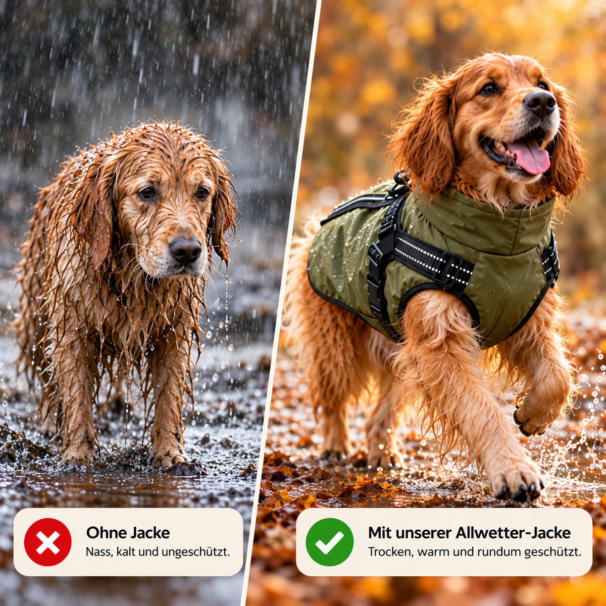 Allwetter-Hundejacke - wasserdicht, verstellbar