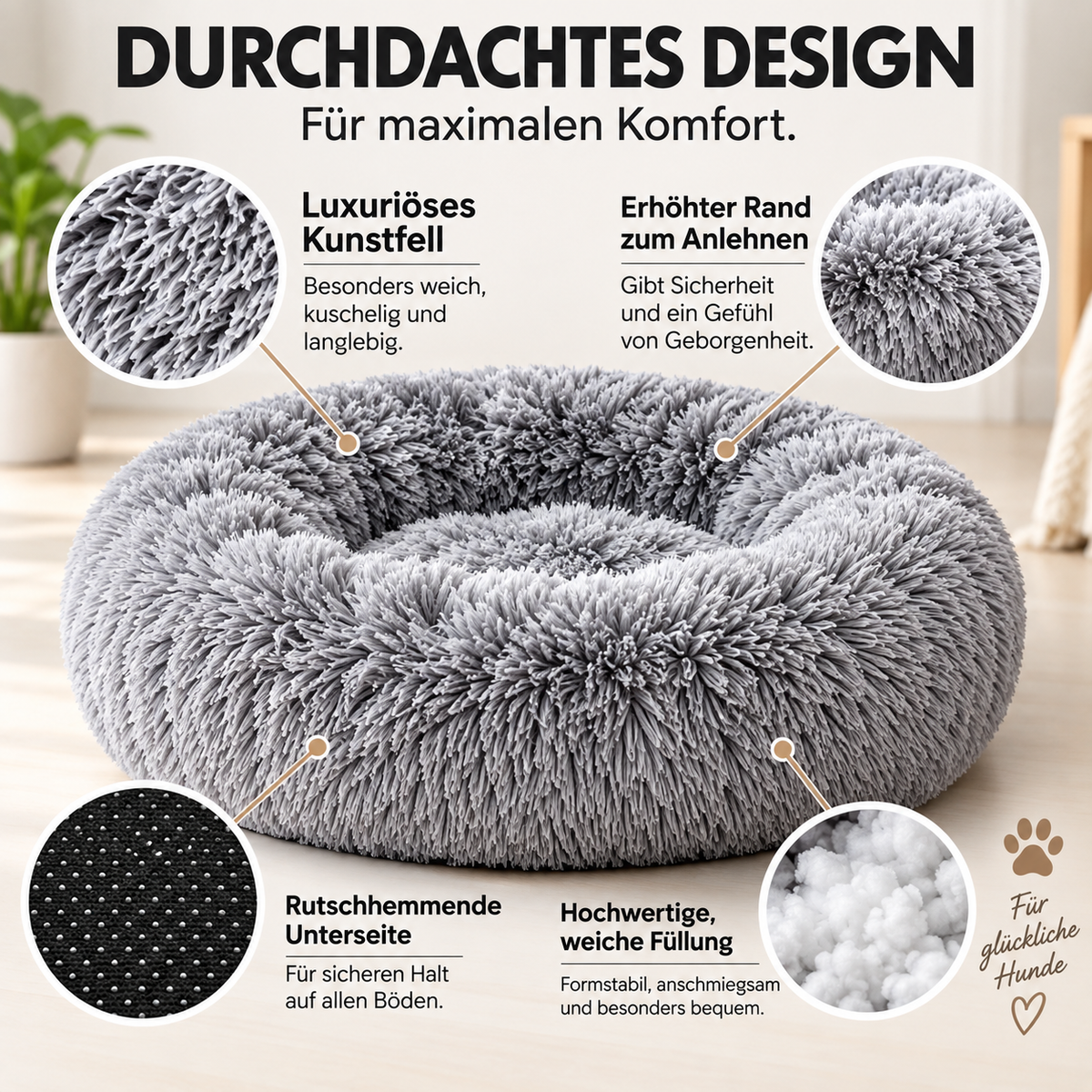 Orthopädisches Hundebett "Wolke 7" - kuschelig weich, leicht waschbar, haustierfreundlich