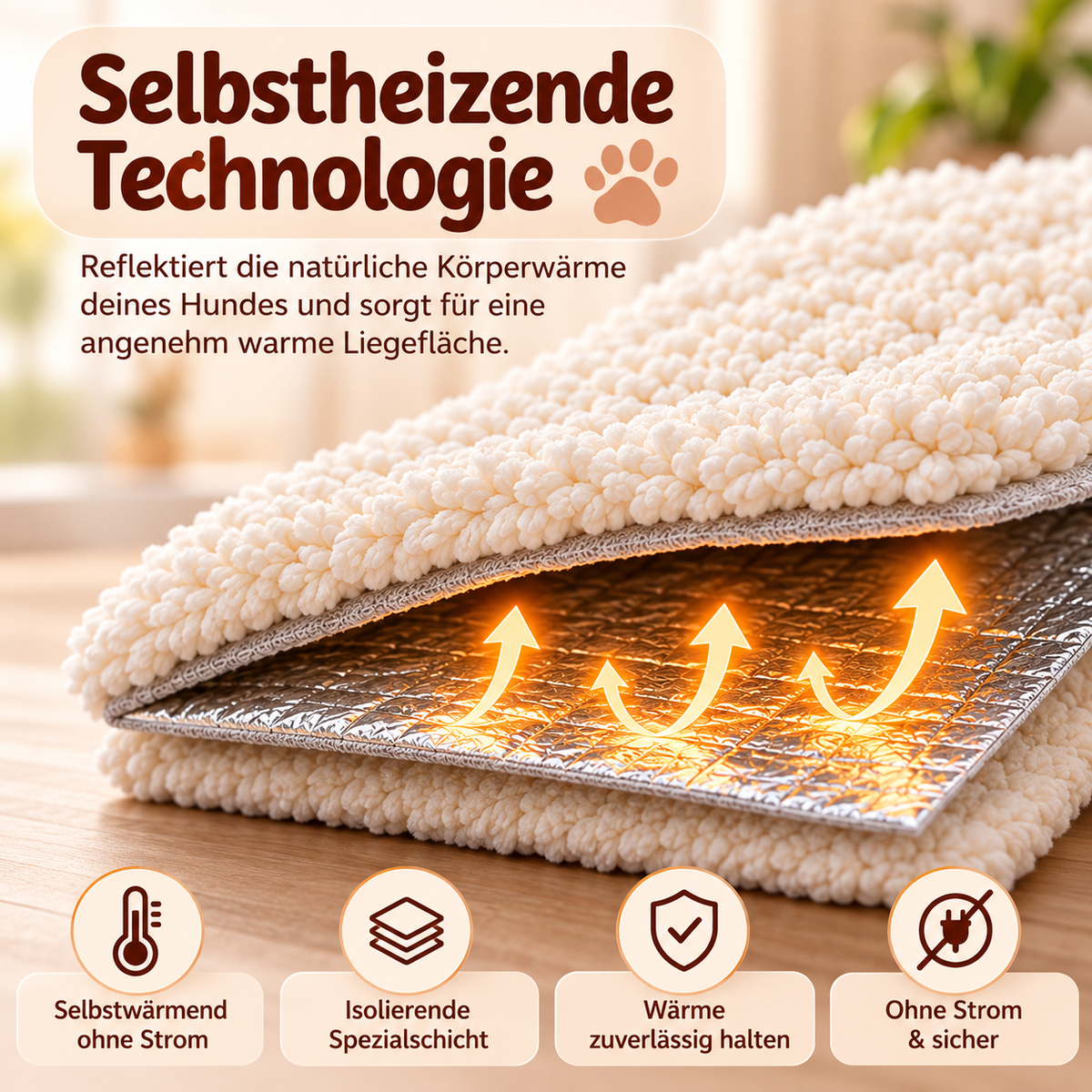 Selbstheizende Wärmematte / Wärmebett für Hunde - ohne Strom, kuschelig weich, waschbar V2