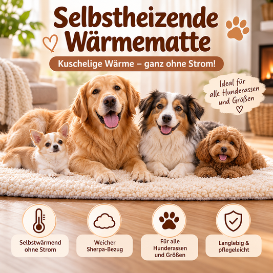 Selbstheizende Wärmematte / Wärmebett für Hunde - ohne Strom, kuschelig weich, waschbar