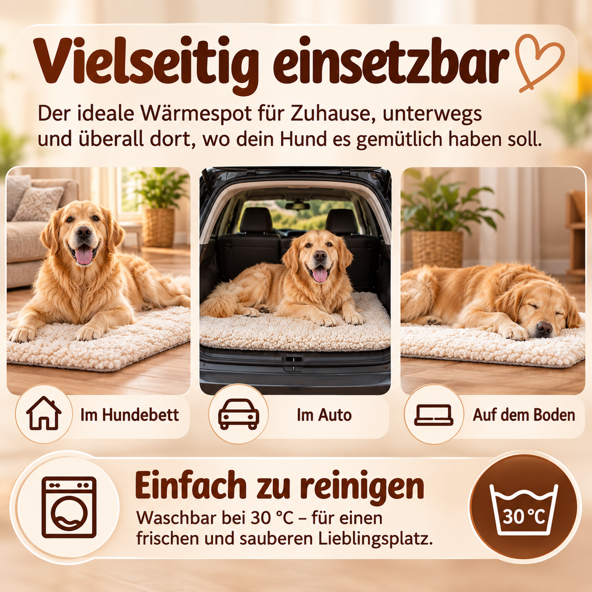 Selbstheizende Wärmematte / Wärmebett für Hunde - ohne Strom, kuschelig weich, waschbar V2