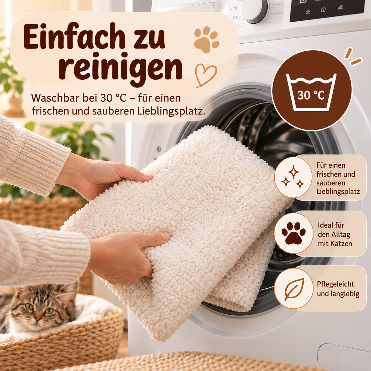 Selbstheizende Wärmematte / Wärmebett für Katzen - ohne Strom, kuschelig weich, waschbar
