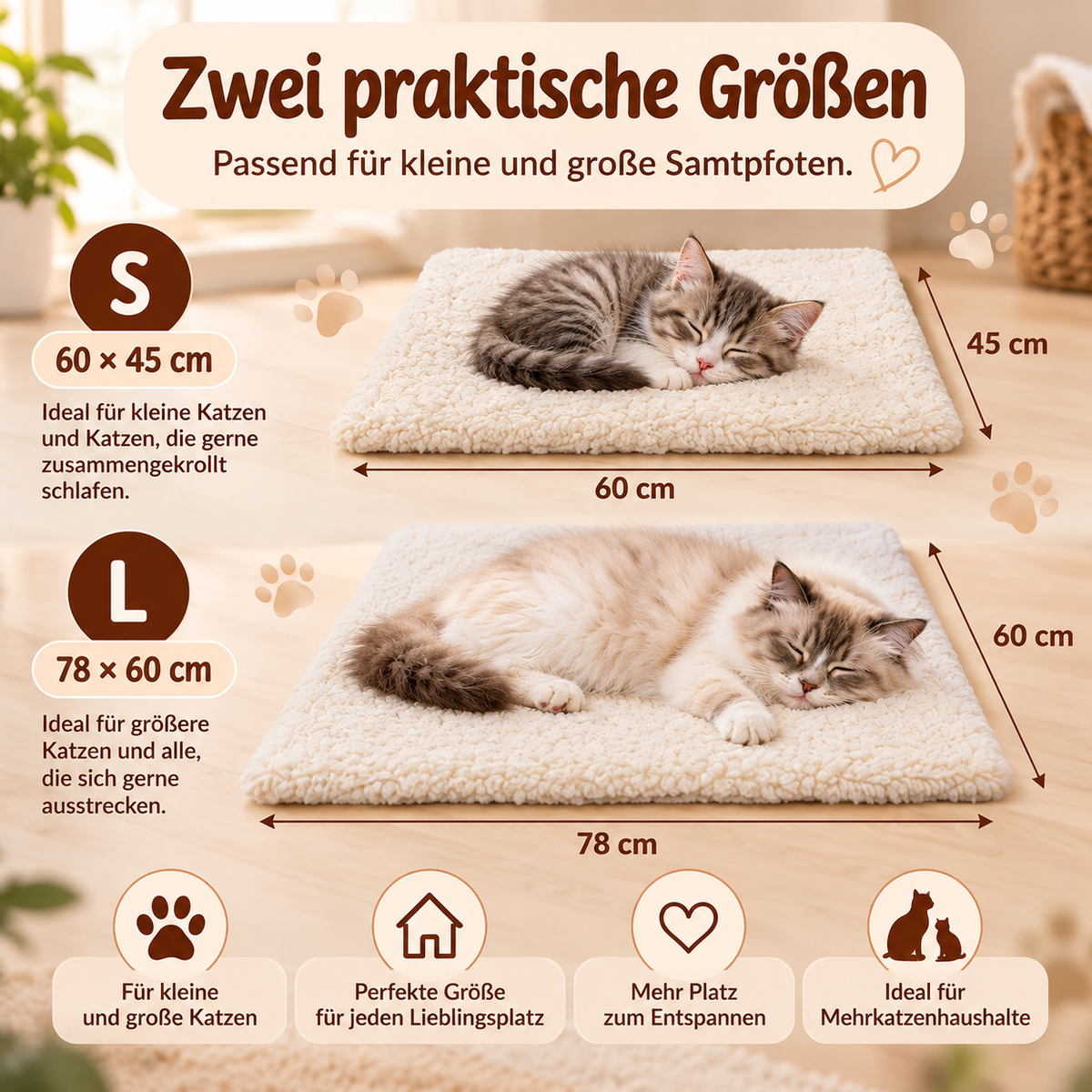 Selbstheizende Wärmematte / Wärmebett für Katzen - ohne Strom, kuschelig weich, waschbar