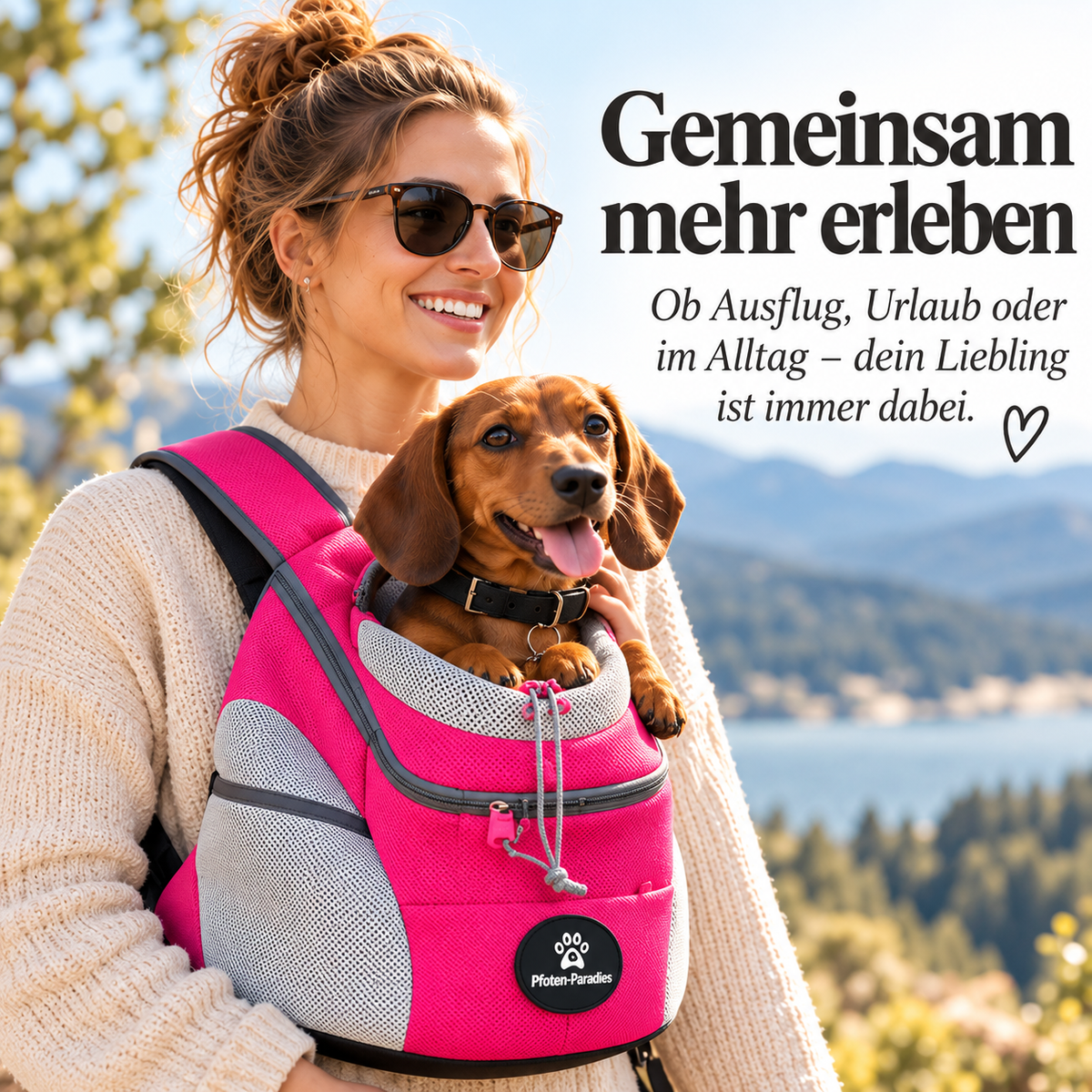 Hunde-Tragerucksack für kleine & mittelgroße Hunde bis max. 11 kg - super bequem & größenverstellbar_pink