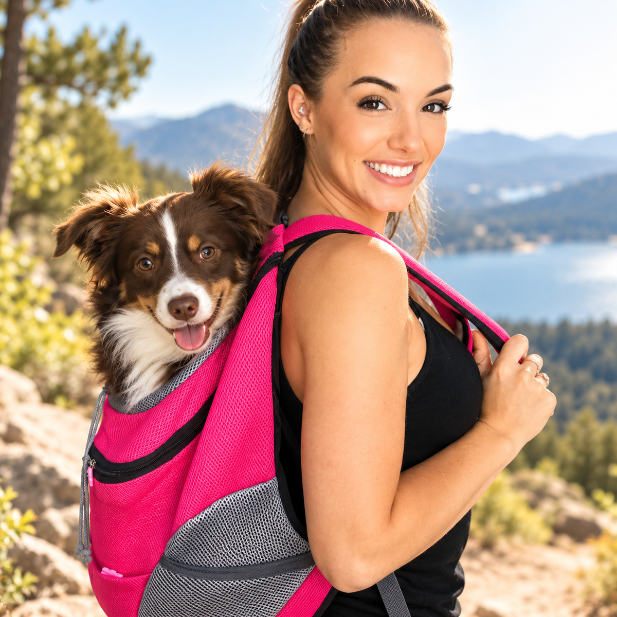 Hunde-Tragerucksack für kleine & mittelgroße Hunde bis max. 11 kg - super bequem & größenverstellbar_pink