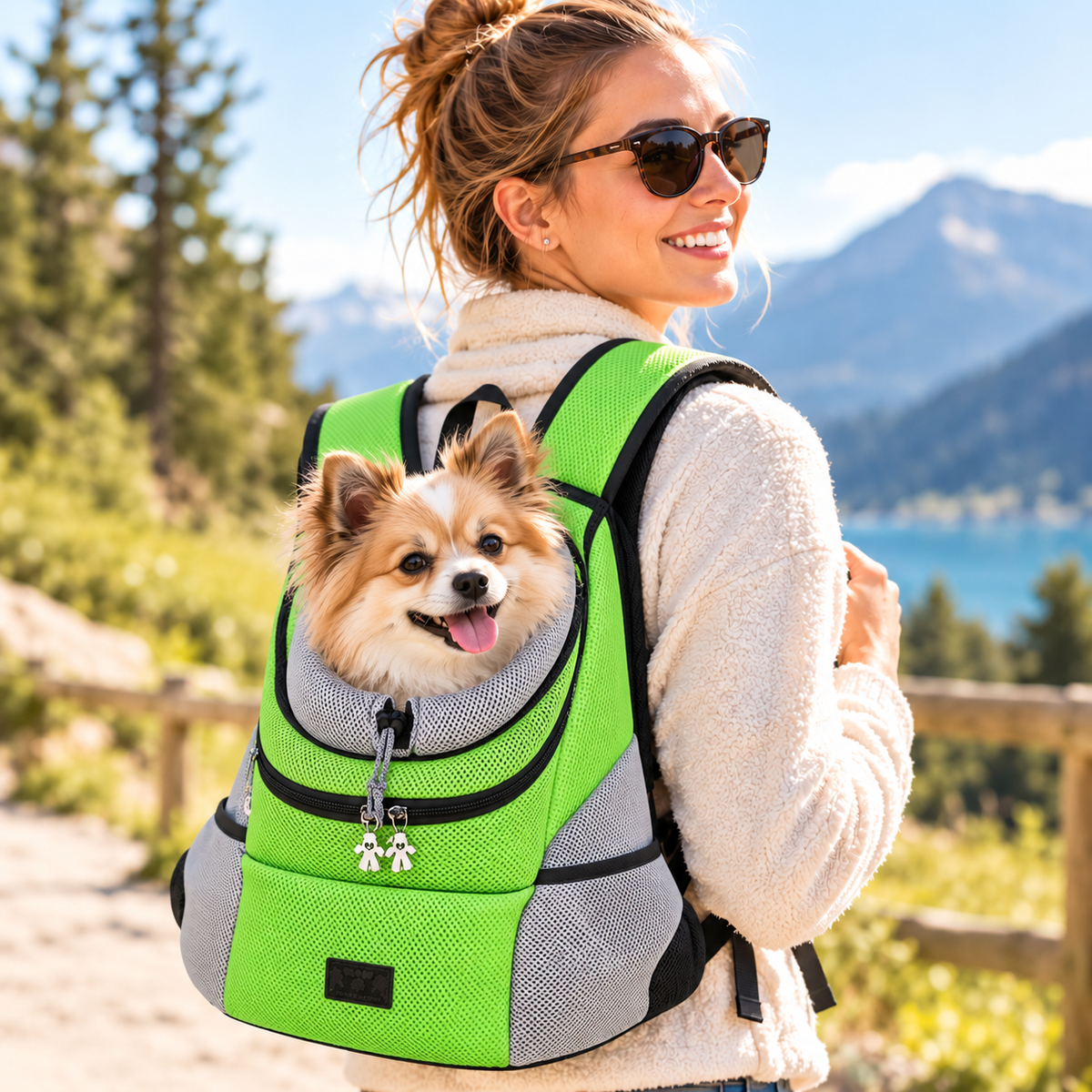 Hunde-Tragerucksack für kleine & mittelgroße Hunde bis max. 11 kg - super bequem & größenverstellbar_grün neu