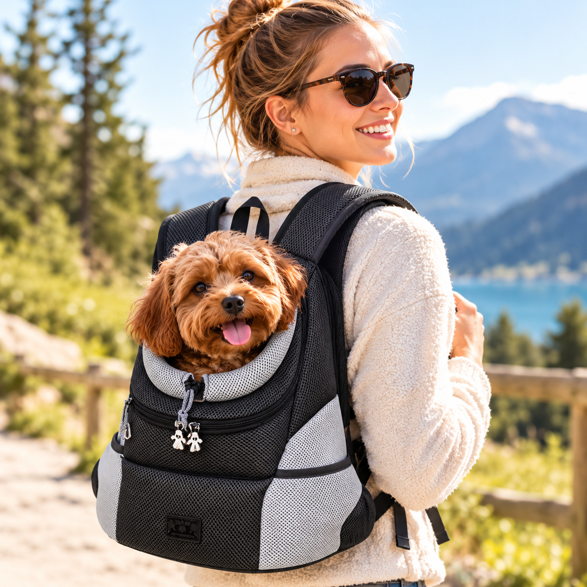 Hunde-Tragerucksack für kleine & mittelgroße Hunde bis max. 11 kg - super bequem & größenverstellbar_schwarz testsieger