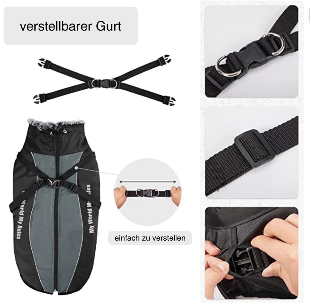 Allwetter Hundejacke mit Innenfutter und integriertem Geschirr