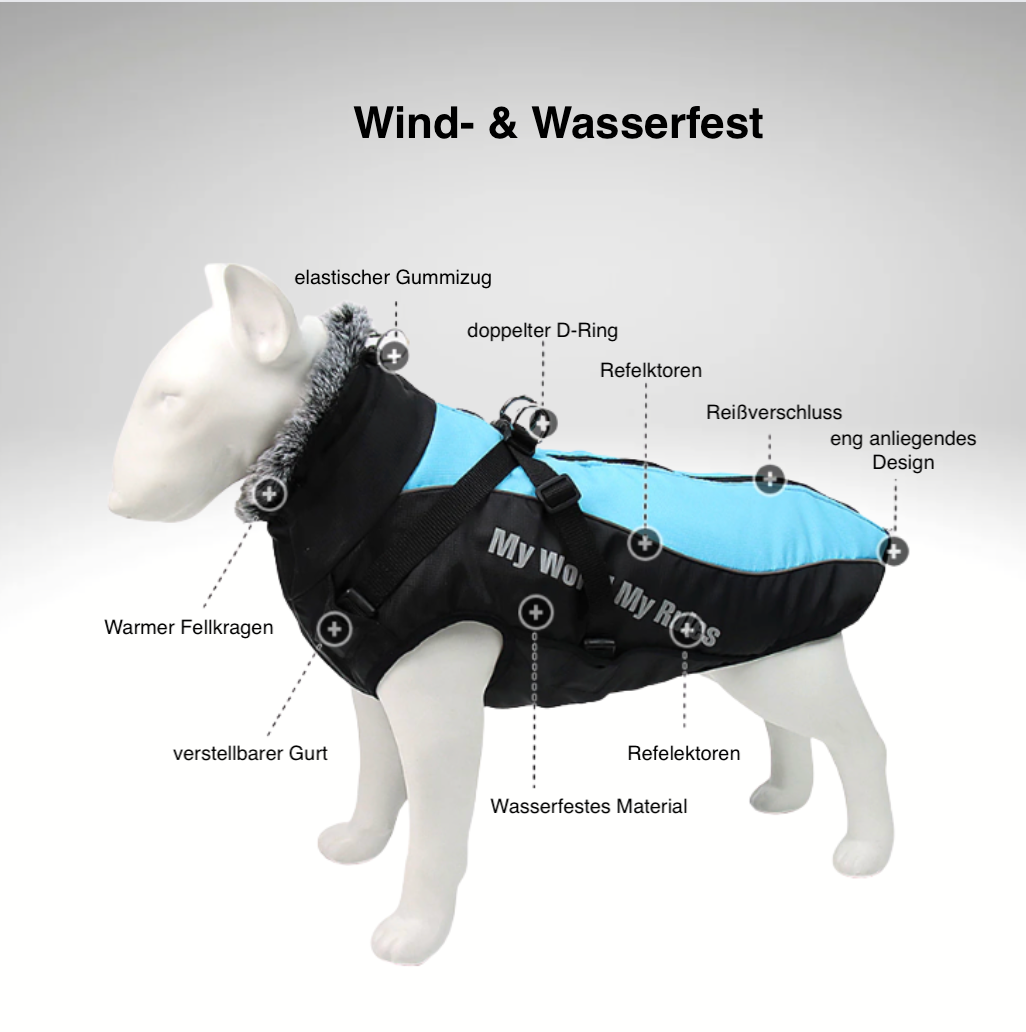 Allwetter Hundejacke mit Innenfutter und integriertem Geschirr