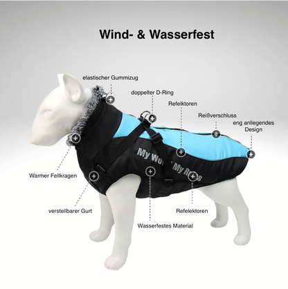 Allwetter Hundejacke mit Innenfutter und integriertem Geschirr