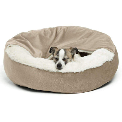 Flauschige Anti-Stress-Hundehöhle "Kuschelwolke" - das Original - sicherer Rückzugsort, samtweicher Rund-um-Schutz, waschbar_dunkelbeige 2