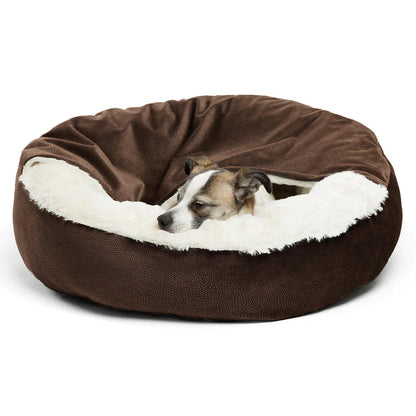 Flauschige Anti-Stress-Hundehöhle "Kuschelwolke" - das Original - sicherer Rückzugsort, samtweicher Rund-um-Schutz, waschbar_kastanienbraun