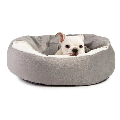 Flauschige Anti-Stress-Hundehöhle "Kuschelwolke" - das Original - sicherer Rückzugsort, samtweicher Rund-um-Schutz, waschbar_steingrau