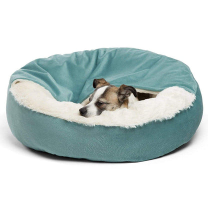 Flauschige Anti-Stress-Hundehöhle "Kuschelwolke" - das Original - sicherer Rückzugsort, samtweicher Rund-um-Schutz, waschbar_türkis