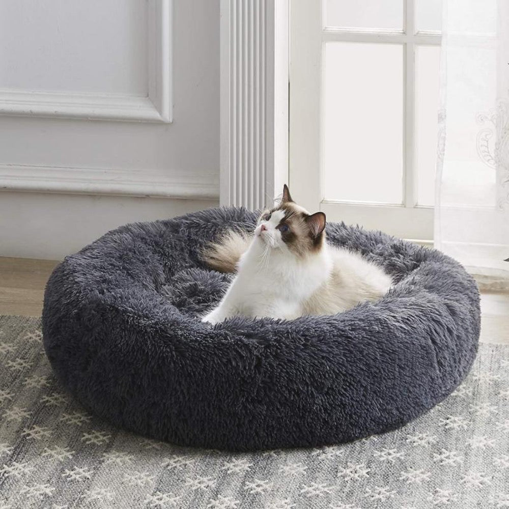 Gemütliches Katzenbett "Wolke 7" - das besondere Katzenkörbchen - flauschig, waschbar, wasserfest__rutschfester unterbezug_anthrazit 2