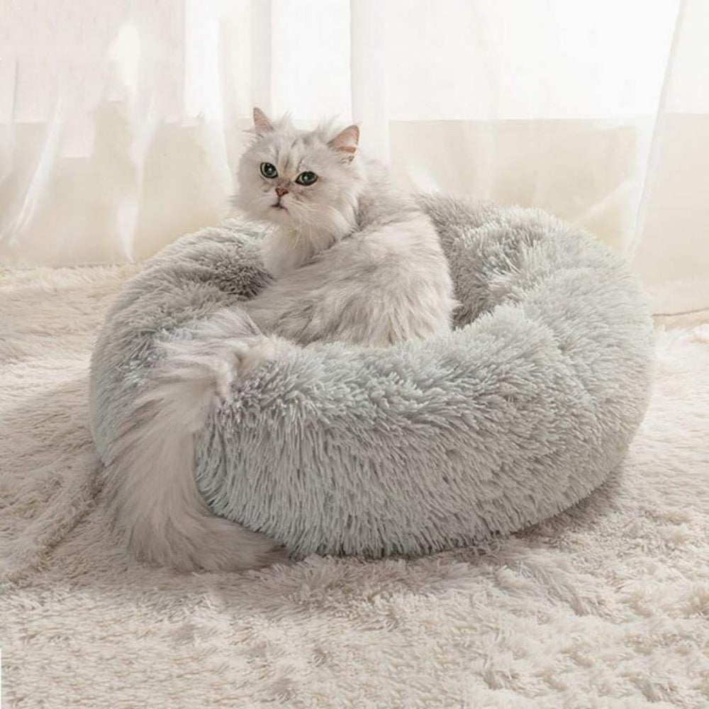 Gemütliches Katzenbett "Wolke 7" - das besondere Katzenkörbchen - flauschig, waschbar, wasserfest__rutschfester unterbezug_grau