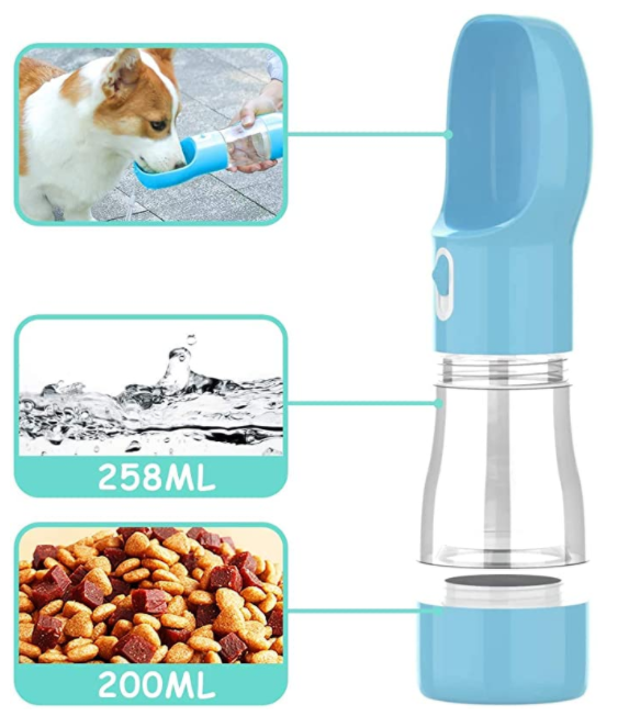 Hunde-Trinkflasche inkl. Futterbehälter für unterwegs,