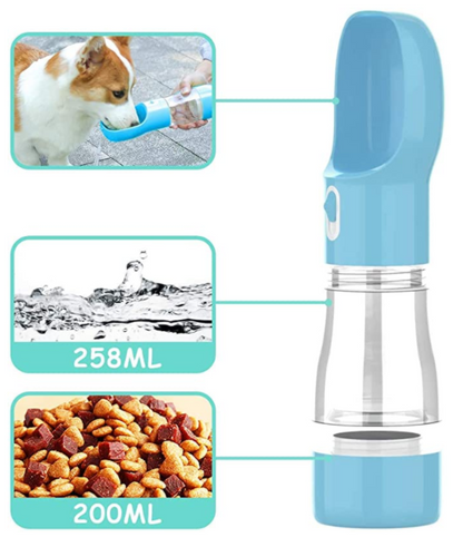 Hunde-Trinkflasche inkl. Futterbehälter für unterwegs,