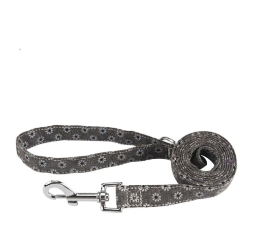  Personalisiertes Hundehalsband mit Leine - mit Name & Tel.-Nr. bedruckt_dunkelgrau_blumenstil