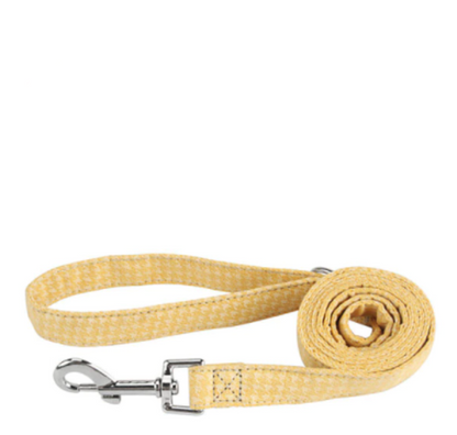  Personalisiertes Hundehalsband mit Leine - mit Name & Tel.-Nr. bedruckt_gelb_kariert