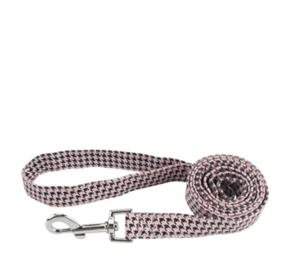  Personalisiertes Hundehalsband mit Leine - mit Name & Tel.-Nr. bedruckt_lila_kariert