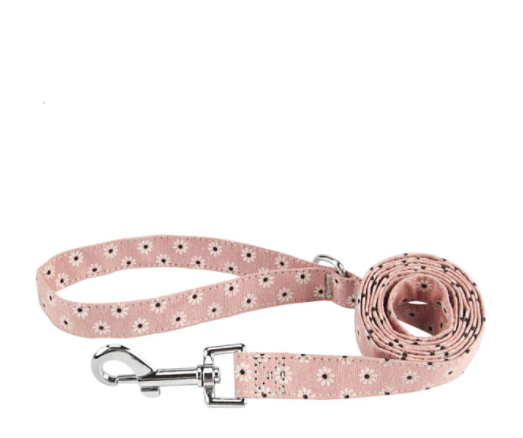  Personalisiertes Hundehalsband mit Leine - mit Name & Tel.-Nr. bedruckt_rosa_blumenstil