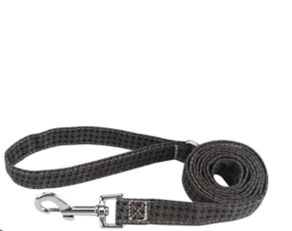  Personalisiertes Hundehalsband mit Leine - mit Name & Tel.-Nr. bedruckt dunkelgrau kariert