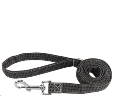  Personalisiertes Hundehalsband mit Leine - mit Name & Tel.-Nr. bedruckt dunkelgrau kariert
