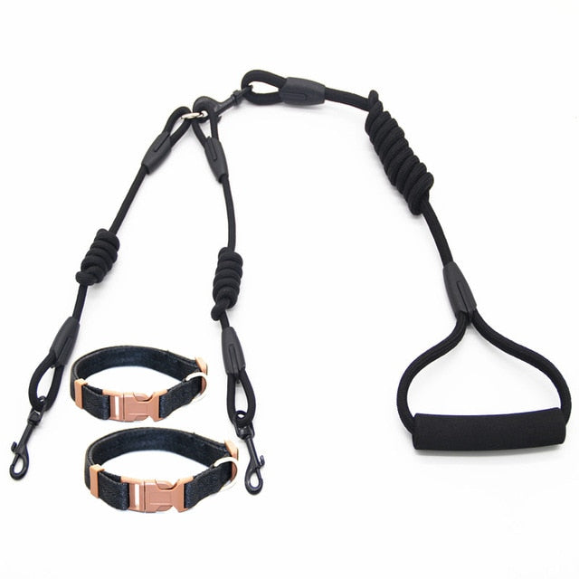 hundeleine und hundegeschirr für 2 hunde schwarz 2
