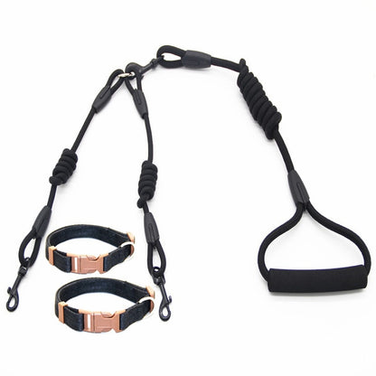 hundeleine und hundegeschirr für 2 hunde schwarz 2