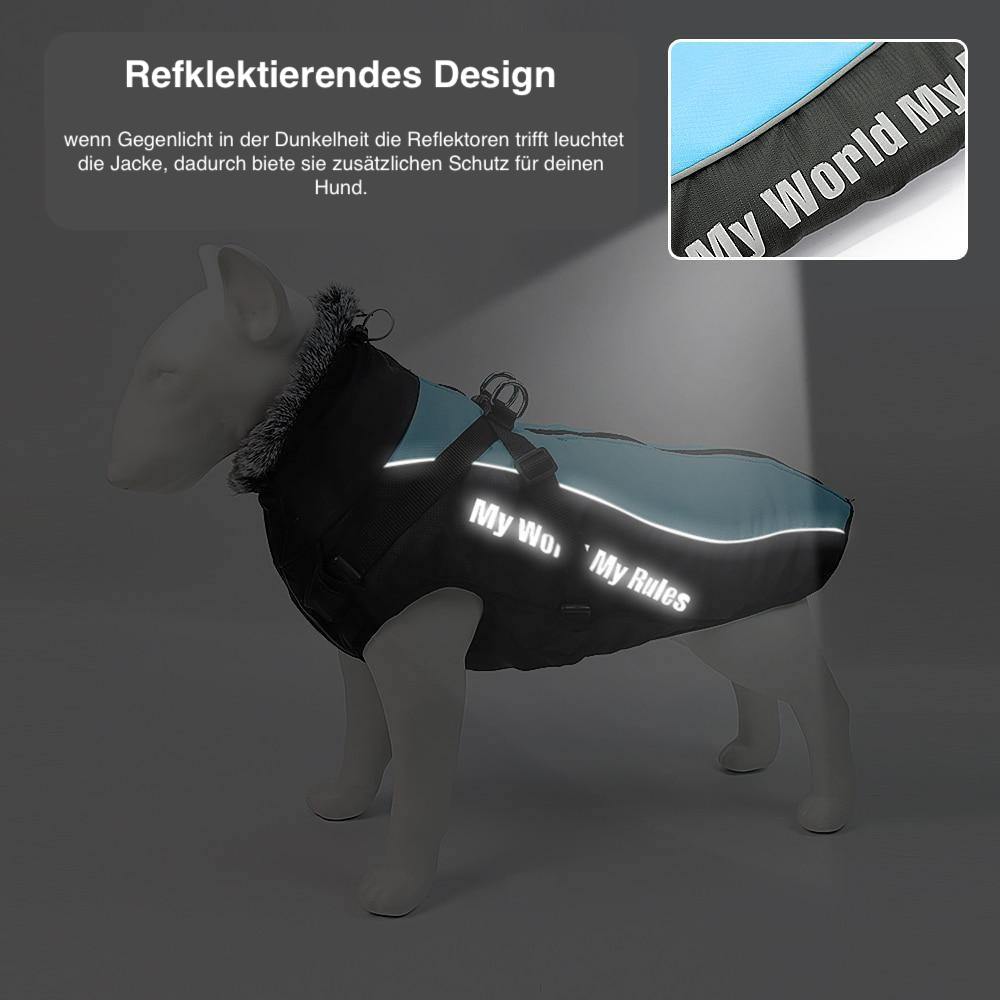 Allwetter Hundejacke mit Innenfutter und integriertem Geschirr