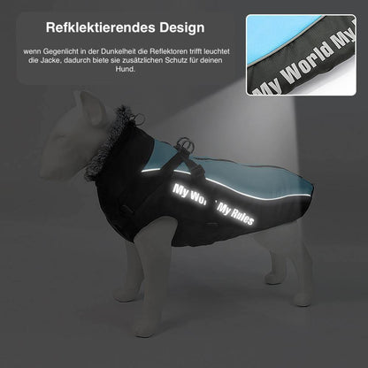 Allwetter Hundejacke mit Innenfutter und integriertem Geschirr
