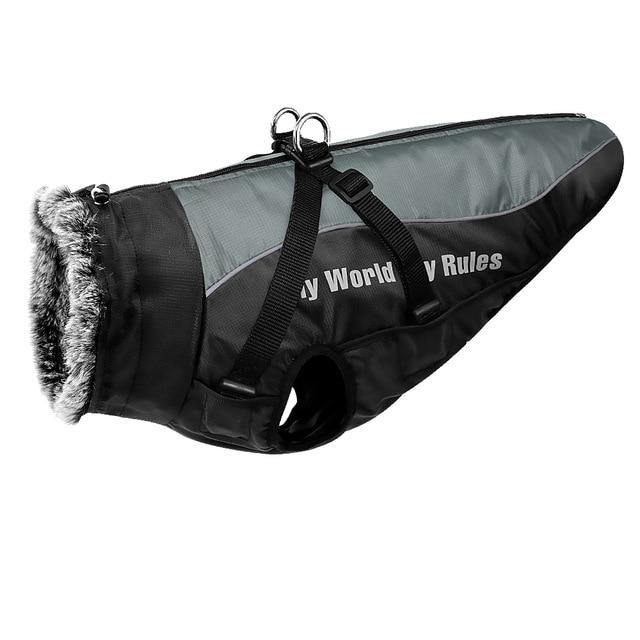 Allwetter Hundejacke mit Innenfutter und integriertem Geschirr grau 2