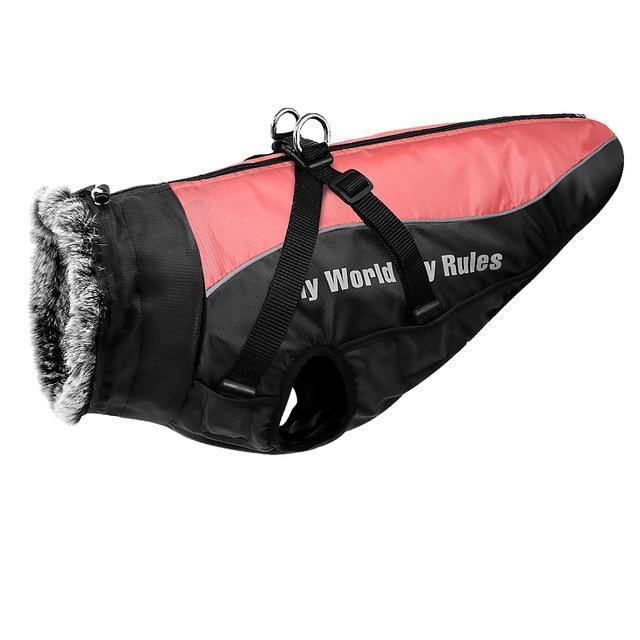 Allwetter Hundejacke mit Innenfutter und integriertem Geschirr rot 2